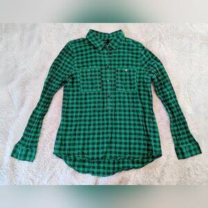 Madewell Green & Navy Check Button Front Collared Shirt Size M